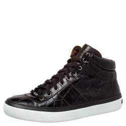 Pre Owned Jimmy Choo Brown Crocodile Embossed Leather Belgravia High Top Sneakers Size 43
