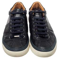 Jimmy Choo Black Croc Embossed Leather Belgravia Low Top Sneakers Size 41
