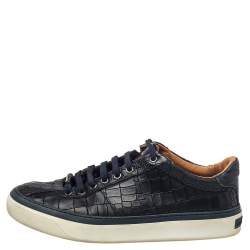 Jimmy Choo Black Croc Embossed Leather Belgravia Low Top Sneakers Size 41