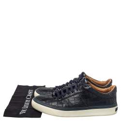 Jimmy Choo Black Croc Embossed Leather Belgravia Low Top Sneakers Size 41