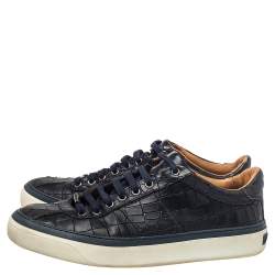 Jimmy Choo Black Croc Embossed Leather Belgravia Low Top Sneakers Size 41
