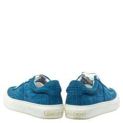 Jimmy Choo Blue Croc Embossed Leather Low Top  Sneakers Size 42