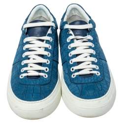 Jimmy Choo Blue Croc Embossed Leather Low Top  Sneakers Size 42