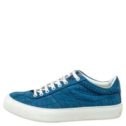 Jimmy Choo Blue Croc Embossed Leather Low Top  Sneakers Size 42