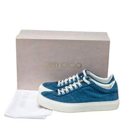 Jimmy Choo Blue Croc Embossed Leather Low Top  Sneakers Size 42