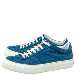 Jimmy Choo Blue Croc Embossed Leather Low Top  Sneakers Size 42