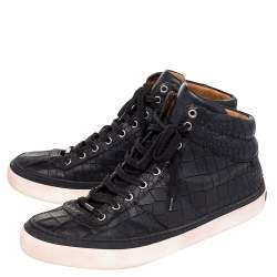 Jimmy Choo Black Crocodile Embossed Leather Belgravia High Top Sneakers Size 45