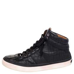 Jimmy Choo Black Crocodile Embossed Leather Belgravia High Top Sneakers Size 45