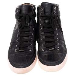 Jimmy Choo Black Crocodile Embossed Leather Belgravia High Top Sneakers Size 45