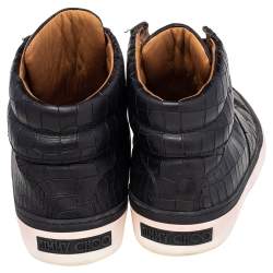 Jimmy Choo Black Crocodile Embossed Leather Belgravia High Top Sneakers Size 45
