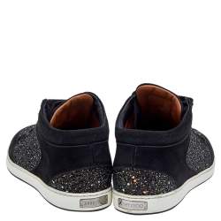Jimmy Choo Black Glitter And Suede Miami Lace Up Sneakers Size 40