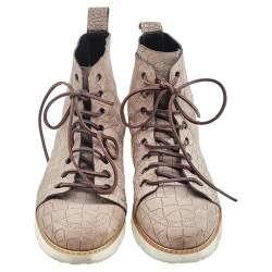 Jimmy Choo Grey Crocodile Embossed Leather High Top Sneakers Size 40