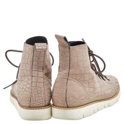 Jimmy Choo Grey Crocodile Embossed Leather High Top Sneakers Size 40