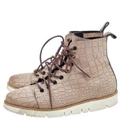 Jimmy Choo Grey Crocodile Embossed Leather High Top Sneakers Size 40