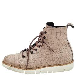 Jimmy Choo Grey Crocodile Embossed Leather High Top Sneakers Size 40