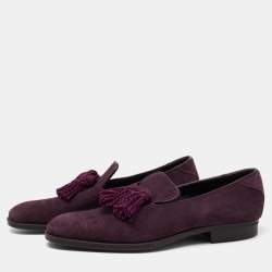 Jimmy Choo Plum Suede Foxley Tassel Loafers Size 42.5