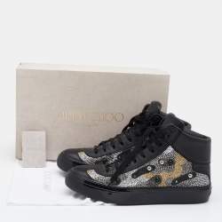 Jimmy Choo Black Leather Argyle Embellished High Top Sneakers Size 43