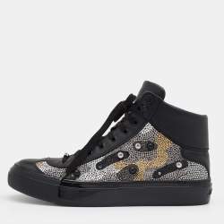 Jimmy Choo Black Leather Argyle Embellished High Top Sneakers Size 43