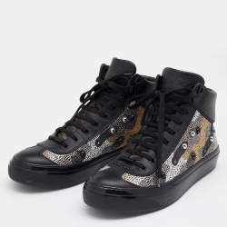 Jimmy Choo Black Leather Argyle Embellished High Top Sneakers Size 43