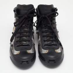 Jimmy Choo Black Leather Argyle Embellished High Top Sneakers Size 43