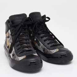 Jimmy Choo Black Leather Argyle Embellished High Top Sneakers Size 43