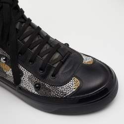 Jimmy Choo Black Leather Argyle Embellished High Top Sneakers Size 43
