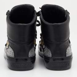 Jimmy Choo Black Leather Argyle Embellished High Top Sneakers Size 43