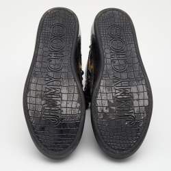 Jimmy Choo Black Leather Argyle Embellished High Top Sneakers Size 43