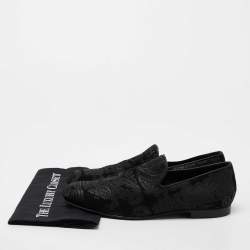 Pre Owned Jimmy Choo Black Jacquard Fabric and Tweed Smoking Slippers Size 41