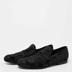 Pre Owned Jimmy Choo Black Jacquard Fabric and Tweed Smoking Slippers Size 41