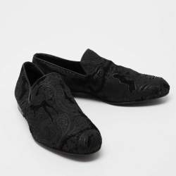 Pre Owned Jimmy Choo Black Jacquard Fabric and Tweed Smoking Slippers Size 41