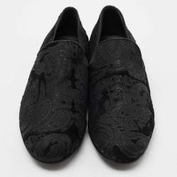 Pre Owned Jimmy Choo Black Jacquard Fabric and Tweed Smoking Slippers Size 41