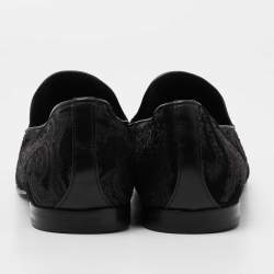Pre Owned Jimmy Choo Black Jacquard Fabric and Tweed Smoking Slippers Size 41