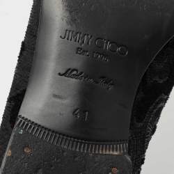 Pre Owned Jimmy Choo Black Jacquard Fabric and Tweed Smoking Slippers Size 41
