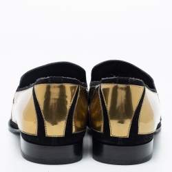 Jimmy Choo Gold Patent And Suede Slip On Loafers Size 46