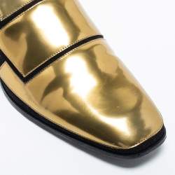 Jimmy Choo Gold Patent And Suede Slip On Loafers Size 46