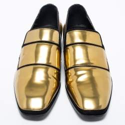 Jimmy Choo Gold Patent And Suede Slip On Loafers Size 46