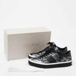 مملوكة مسبقًا Jimmy Choo Black/Grey Leather Lace Up Sneakers Size 45