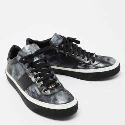 مملوكة مسبقًا Jimmy Choo Black/Grey Leather Lace Up Sneakers Size 45