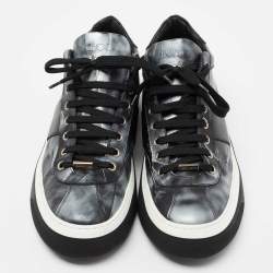 مملوكة مسبقًا Jimmy Choo Black/Grey Leather Lace Up Sneakers Size 45