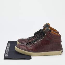 Pre Owned Jimmy Choo Dark Brown Croc Embossed Leather Belgravia High Top Sneakers Size 45