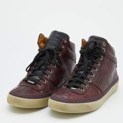 Pre Owned Jimmy Choo Dark Brown Croc Embossed Leather Belgravia High Top Sneakers Size 45