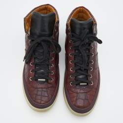 Pre Owned Jimmy Choo Dark Brown Croc Embossed Leather Belgravia High Top Sneakers Size 45