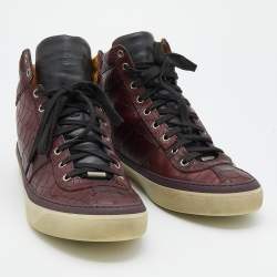 Pre Owned Jimmy Choo Dark Brown Croc Embossed Leather Belgravia High Top Sneakers Size 45