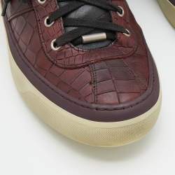 Pre Owned Jimmy Choo Dark Brown Croc Embossed Leather Belgravia High Top Sneakers Size 45