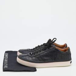 Jimmy Choo Black Croc Embossed Leather Belgravia Low Top Sneakers Size 43