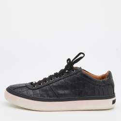 Jimmy Choo Black Croc Embossed Leather Belgravia Low Top Sneakers Size 43