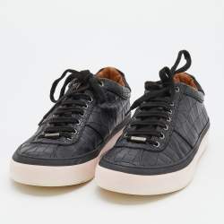 Jimmy Choo Black Croc Embossed Leather Belgravia Low Top Sneakers Size 43