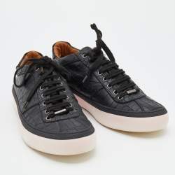 Jimmy Choo Black Croc Embossed Leather Belgravia Low Top Sneakers Size 43