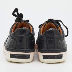 Jimmy Choo Black Croc Embossed Leather Belgravia Low Top Sneakers Size 43